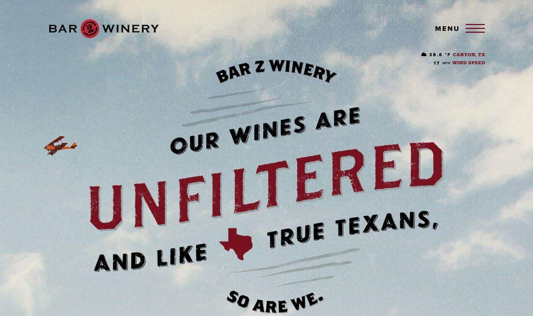 Bar Z Wines在其网站设计中采取了另一种方法